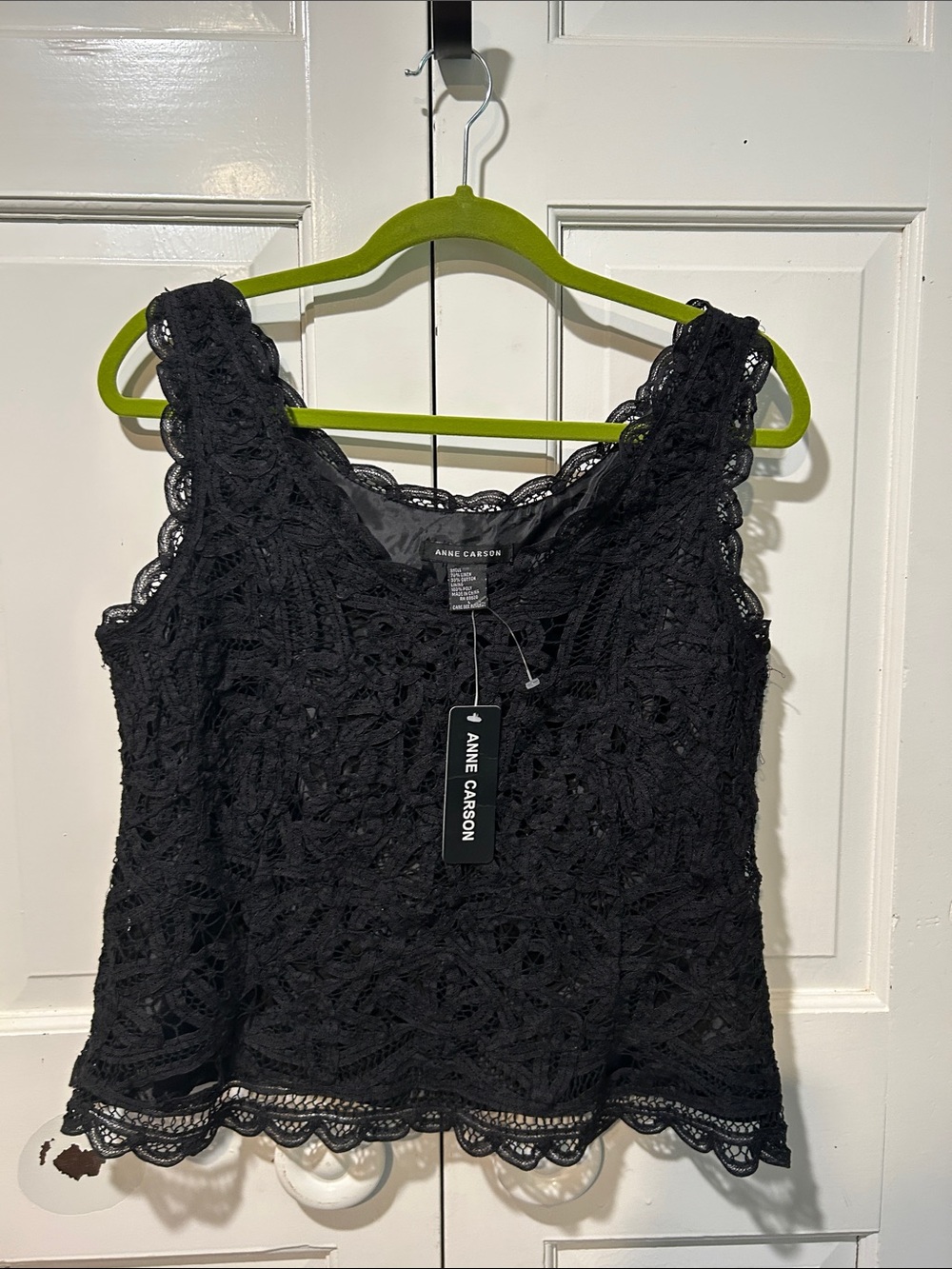 Anne Carson Black Crochet Lace Tank Top eyelet witchy linen cotton